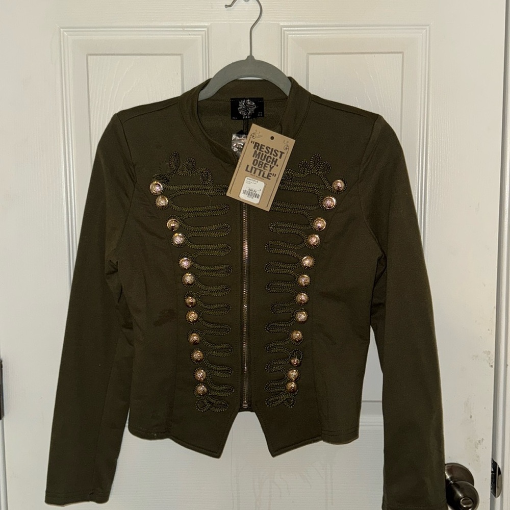Junk Gypsy Hearts & Roses Olive Military Jacket Padded Shoulders